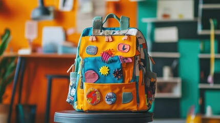 Colorful Backpack with Patches