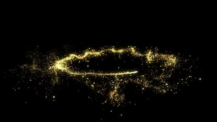 Abstract golden particles trail forming a circular energy burst with sparkling gold effects on a black background, rendered in 60 FPS.