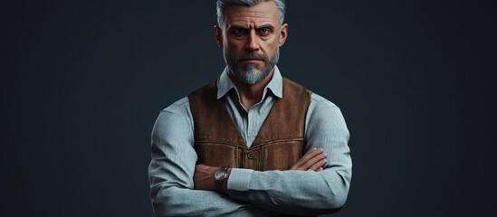 3D model of a professional man, looking serious, crossed arms, high detail, photorealistic