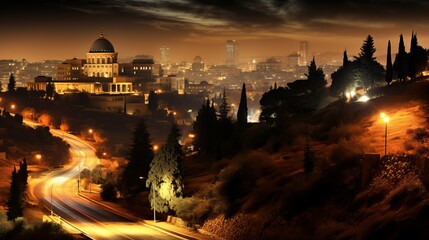 As darkness envelops the city, Jerusalem's skyline glows warmly under the night sky
