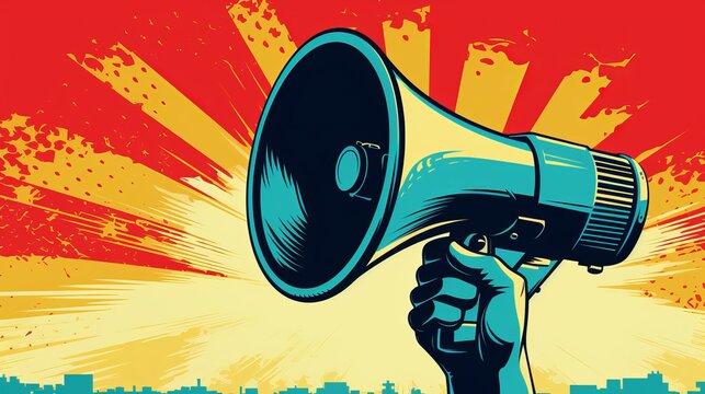Empowering call to action with a megaphone against a vibrant background. Generative AI