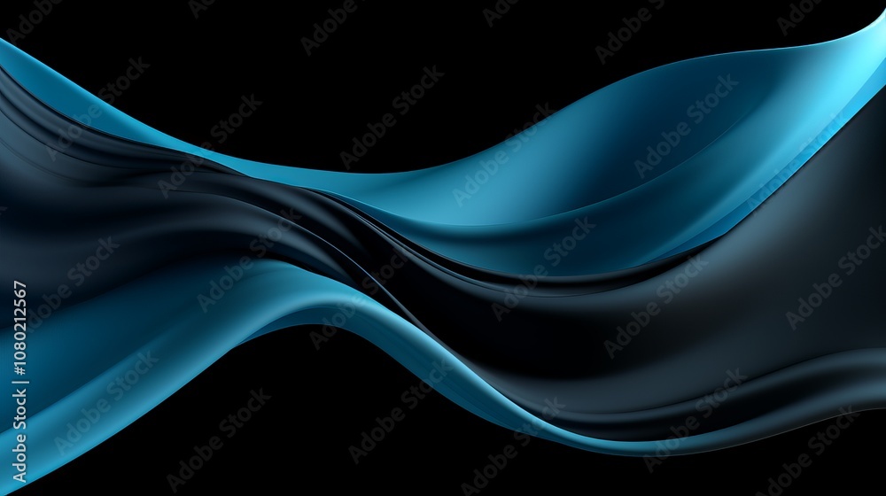 Poster flowing waves of blue and black create an artistic display of movement and texture. generative ai