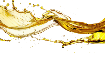 Dynamic splash of vibrant yellow liquid on white transparent background
