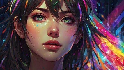 Anime Character with Neon Glow