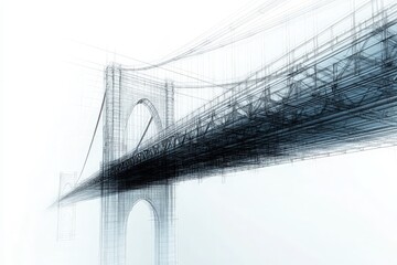 Fototapeta premium This technical sketch showcases a detailed design of a suspension bridge, illustrating its structural components and overall architecture with precision and clarity.