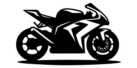 minimalist motorcycle silhouette logo, focusing on clean lines and the sleek profile of a racing bike
