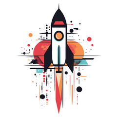 Rocket on abstract colorful background. Space travel and innovation concept. Vector illustration..eps