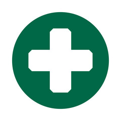 Chamfered Corner White Cross Green Circle