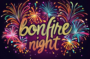 Bonfire night logo with text BONFICE NIGHT and fireworks