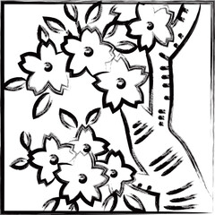 筆書き正方形シンプル花札　弥生　桜　3月　桜のカス