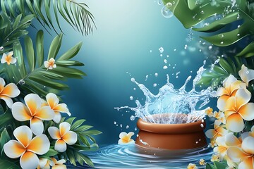 Plumeria Flower drifting on the shimmering blue water
