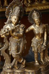 Branze statue, Hindu god and religion with gratitude, hope and temple with belief. Krishna, empty and worship with prayer, fertility deity and spiritual with culture, holy and tourism with faith