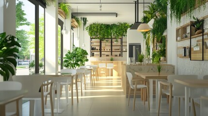 Fototapeta premium Stylish and botany interior of dining room with design modern home decor. Template.