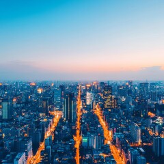 Fototapeta premium Abstract cityscape at dusk with a mix of natural and artificial lighting, balanced contrast, warm tones