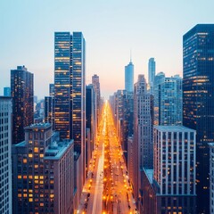 Obraz premium Abstract cityscape at dusk with a mix of natural and artificial lighting, balanced contrast, warm tones