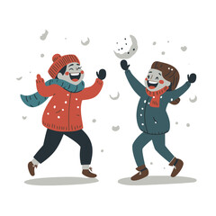 Vector illustration of a happy couple in winter clothes dancing and having fun..eps