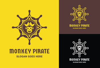 Monkey Pirate And Ship Steer Logo