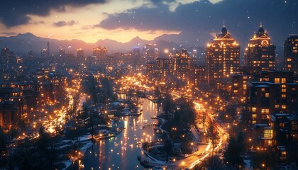 Fototapeta premium Digital Twin of a City, virtual model of a city, with a digital twin reflecting real-time conditions—traffic, weather, 