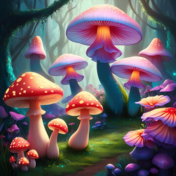 Luminescent Mushrooms in Enchanted Forest