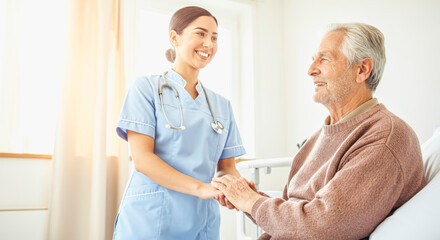Obraz premium Caring nurse assisting elderly man in healthcare setting for support and well-being