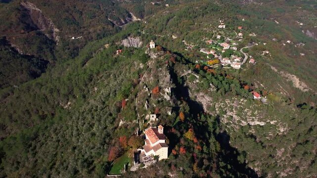High angle drone view of the old village of Tournefort