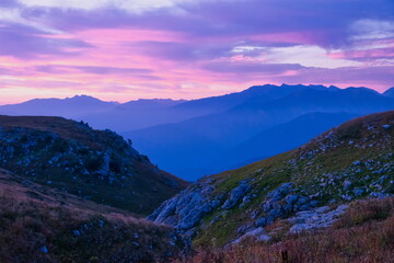 Blue hour landscape of the Lagonaki plateau