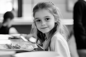 Schoolgirl enjoying lunch in the cafeteria  a glimpse into student life and everyday moments