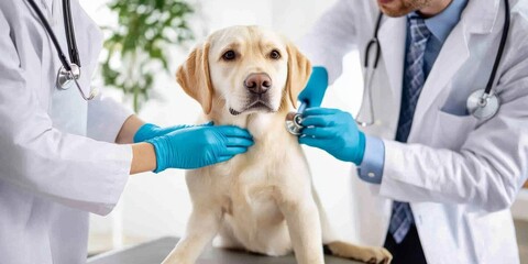 A Veterinarian Examining a Dog Ensuring the Best Care for Your Beloved Pets Health and WellBeing, Focusing on Important Aspects of a Dogs Health, Including That of a Labrador Breed