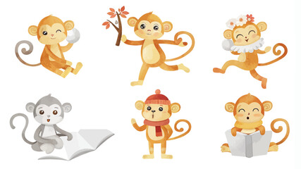 Obraz premium Cute monkey vector set. Cartoon illustration of cute monkey vector set.