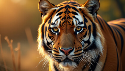 Fototapeta premium Majestic Tiger Portrait in Golden Light