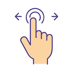 Obraz premium A hand tapping on a circular button with arrows indicating direction, demonstrating touch interaction with a digital interface in a modern design style