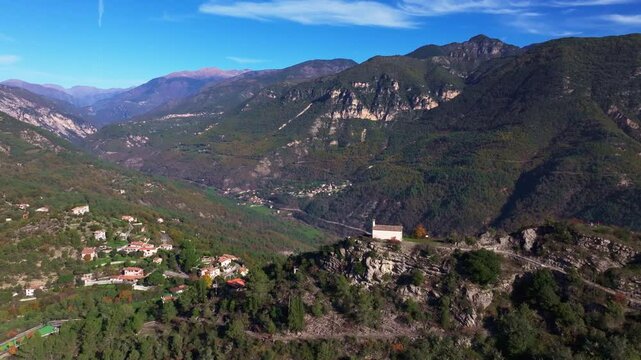 Drone view of the valley around the village of Tournefort