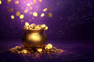Gold pot on a pile of coins