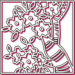 カラーシャドウ正方形シンプル花札　弥生　桜　3月　桜のカス