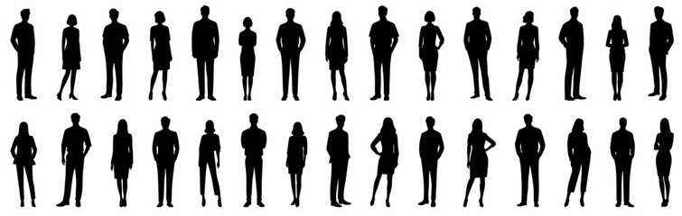 Vector businesspeople collection - Big set of white collar worker people silhouette. Business office and finance. Flat design vector illustration on white background