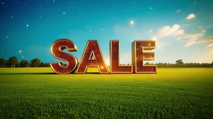 Bright and Eye Catching Sale Sign in Green Field Under Blue Sky for Outdoor Promotions and Advertising with Exciting Discounts and Marketing Opportunities.