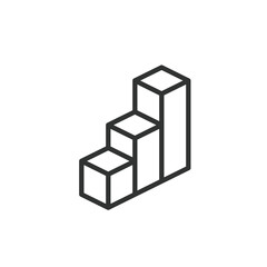 Three steps diagrams, icon in line design. Three, steps, diagram, process, flow, stages, progress on white background vector. Three steps diagram editable stroke icon