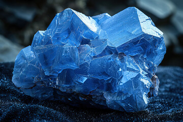 Obraz premium Stunning Benitoite stone on a black velvet surface in a moody cinematic light