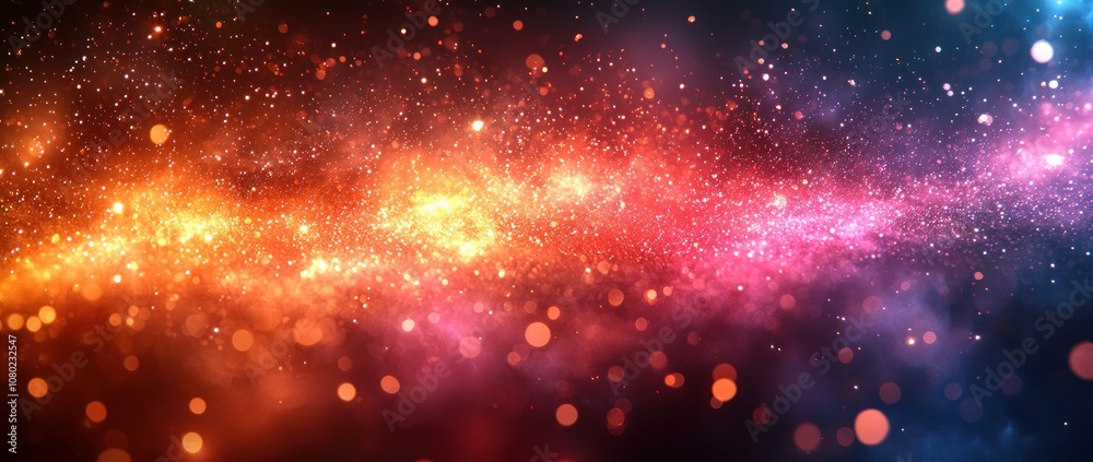 Wall mural golden cosmic dust and sparkles floating through a dark blue and black space background generative a