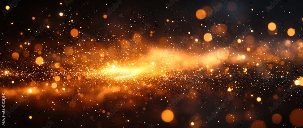 Wall mural golden cosmic dust and sparkles floating through a dark blue and black space background generative a