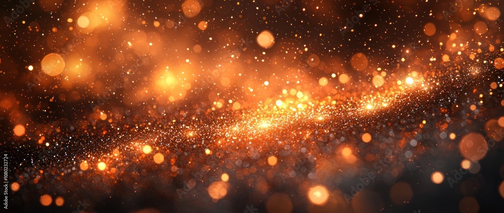 Wall mural golden cosmic dust and sparkles floating through a dark blue and black space background generative a