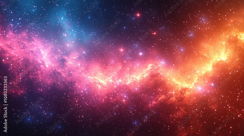 Wall mural vibrant galaxy with swirling pink, blue, and orange nebulae and stars in a cosmic space scene genera