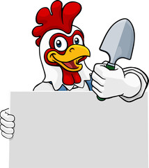 Gardener Chicken Rooster Cartoon Handyman Mascot