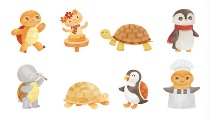 Set of cute cartoon animals isolated on white background. Vector illustration.