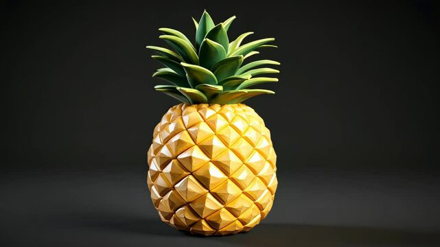 A ripe pineapple sits on a black surface, ready to be enjoyed