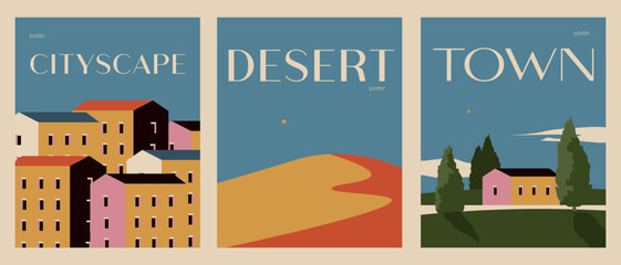 Retro poster set, banner, postcard