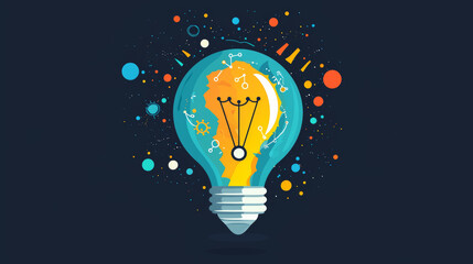 Light bulb with globe symbolizes global impact of ideas and creativity, showcasing innovation and inspiration through vibrant colors and abstract elements