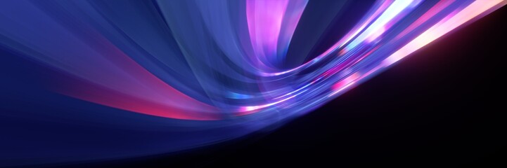 abstract blurry neon background. Fluorescent curvy lines glowing in the dark. Fantastic panoramic wallpaper. Motion blurred speed lines