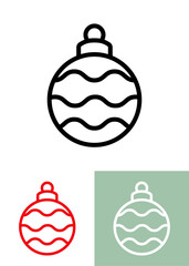 Decoración de Navidad. Logo con bola de navidad con ondas paralelas con línea exterior para tarjetas y felicitaciones