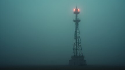 Red Lights in the Fog - A Solitary Radio Tower